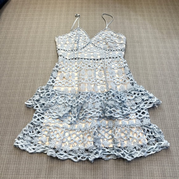 Simplee Dresses & Skirts - Fairycore Babydool Blue Crochet Lace Dress size Medium‎ Tiered Feminine Romantic